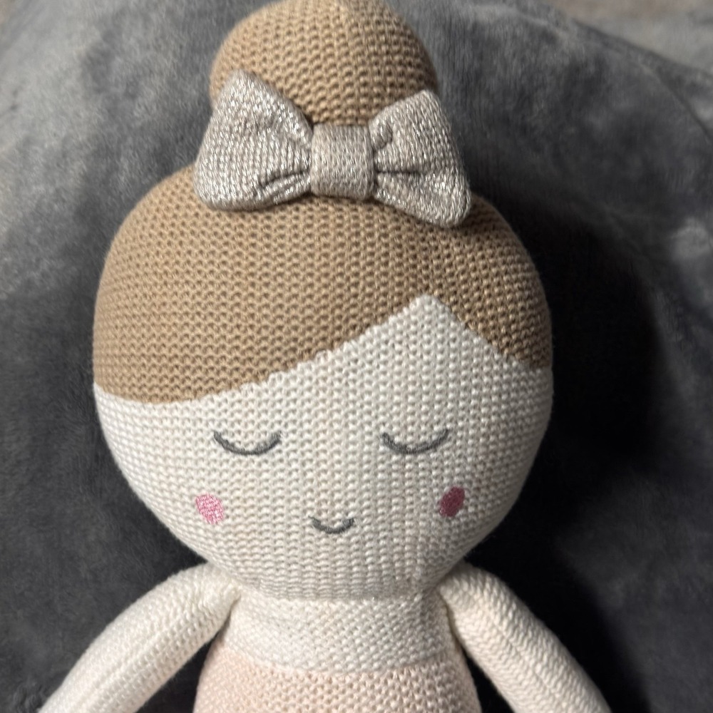 Living Textiles Emma Ballerina Doll 17" Knitted‎ Plush w/ Rattle Cotton Tutu Bow - Picture 2 of 9